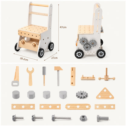 Wooden toy walker promoting fine motor skills