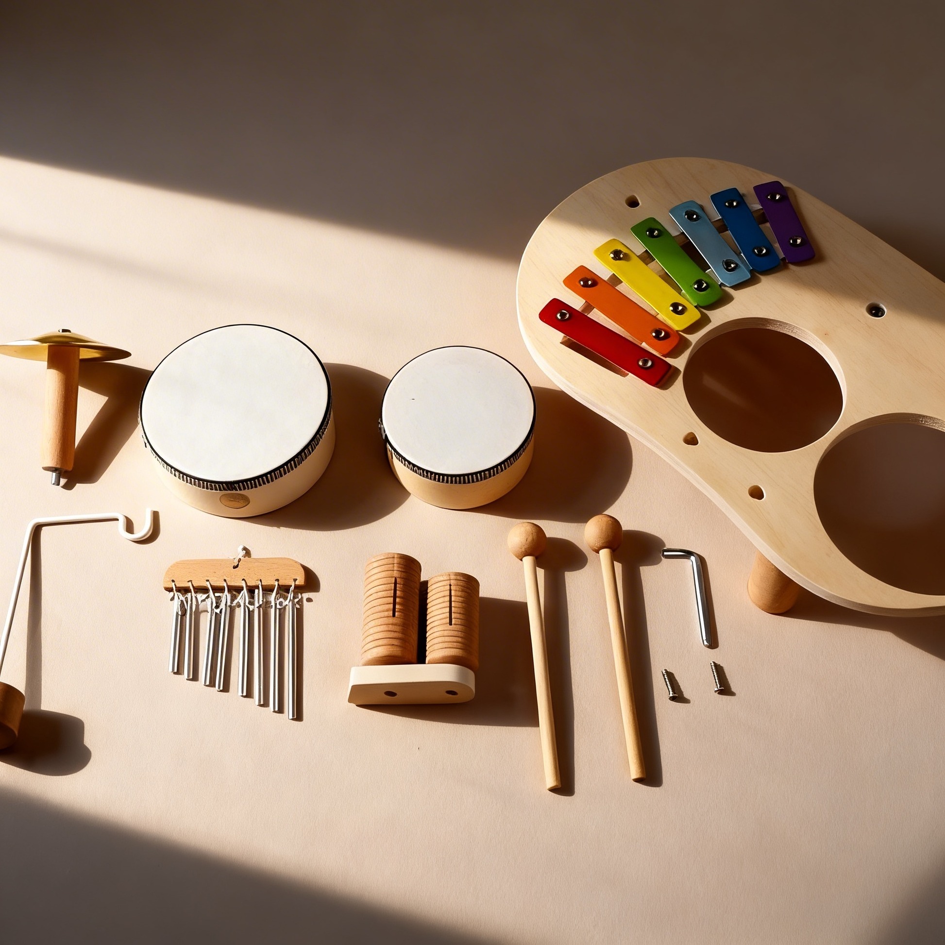 Close up of wooden xylophone on kids musical activity table