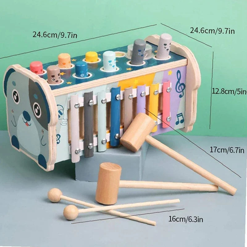 Wooden xylophone hammer toy designed for toddlers learning through hands-on play